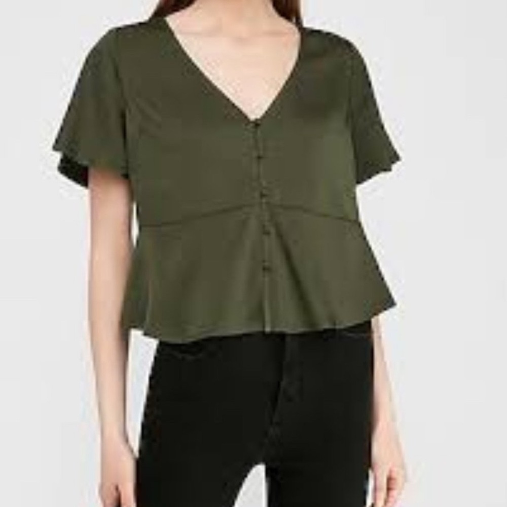 Express olive green button peplum top size XS